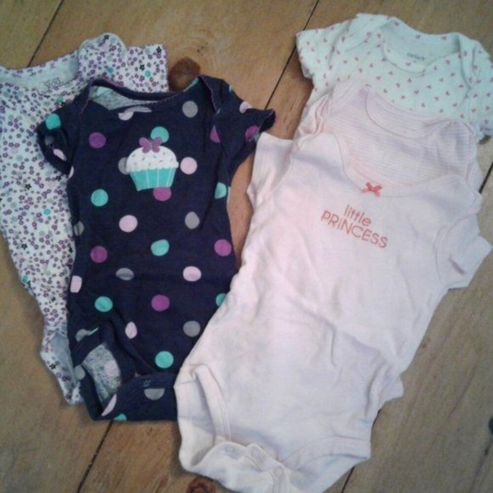Carter's Bundle 3M Girls Short-Sleeve Bodysuits Pink Blue Cupcake Flowers Dots